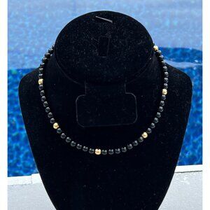 Vintage Jewels By Trifari Black & Gold Tone Necklace Choker 14” Beads NWT